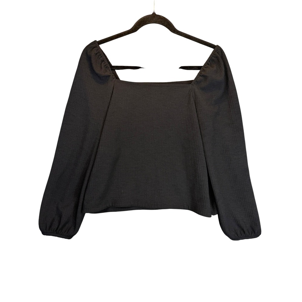 Madewell Black Square Neck Long Sleeve Textured Blouse Top Small